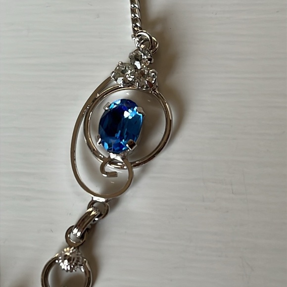 Vintage Loran Sim Sterling Blue Stone Necklace Art Deco Design - Picture 6 of 13